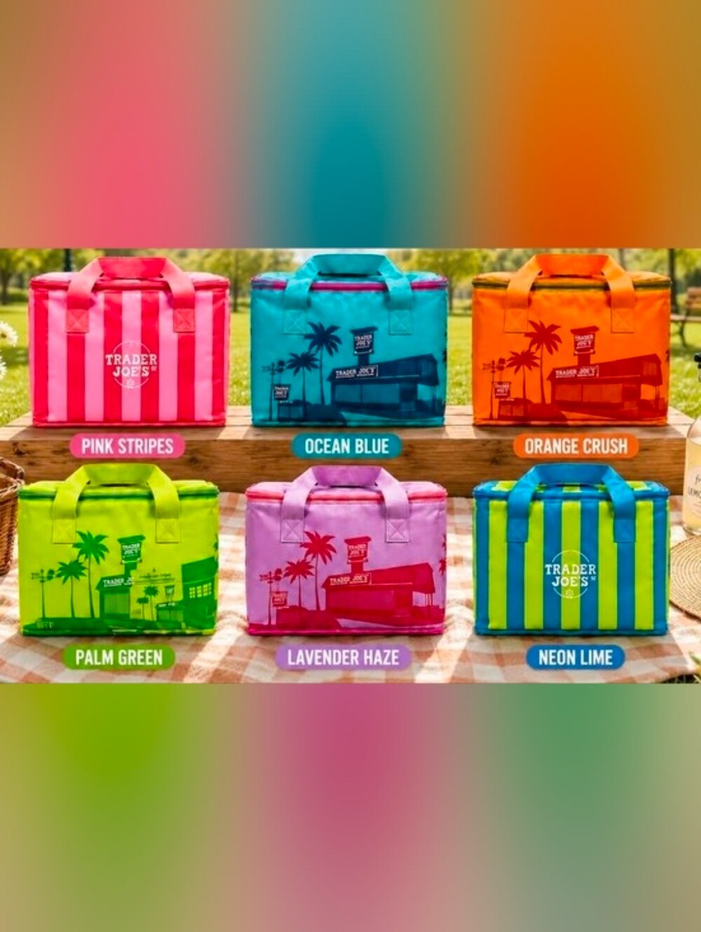 Trader Joe's Neon Lime and Blue Insulated Tote